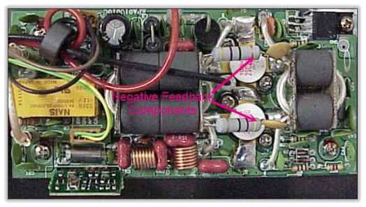 The RCI-6900F TB Power Amplifier With Negative Feedback Components Labeled
